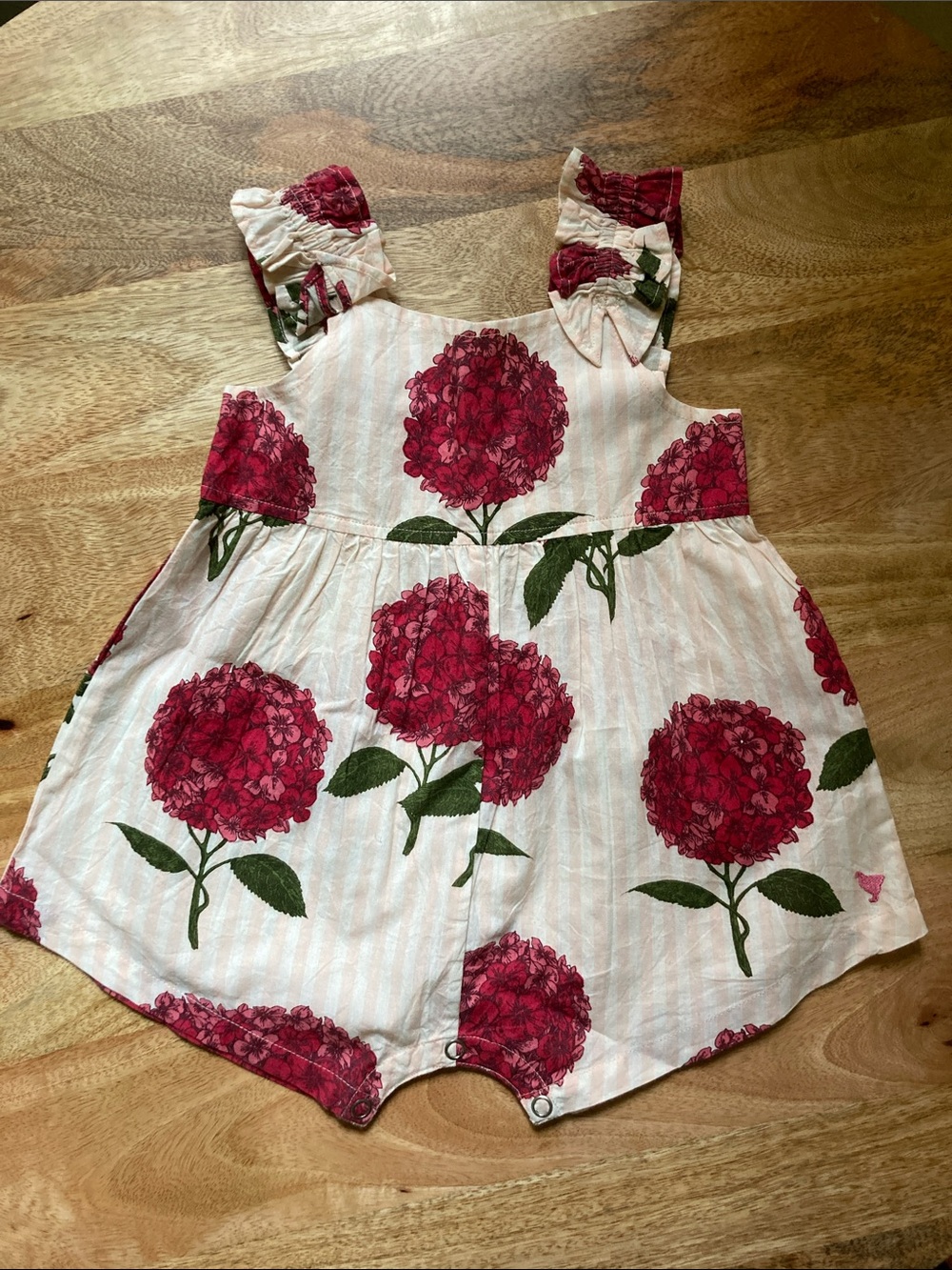 Pink Chicken White Romper with Red Floral Print